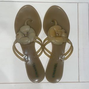 Used Chanel Camelia Flip Flops